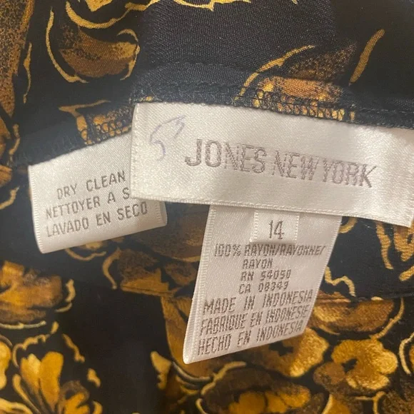 Vintage 90s Jones New York Black & Gold Yellow Maxi Floral Skirt - Picture 8 of 8